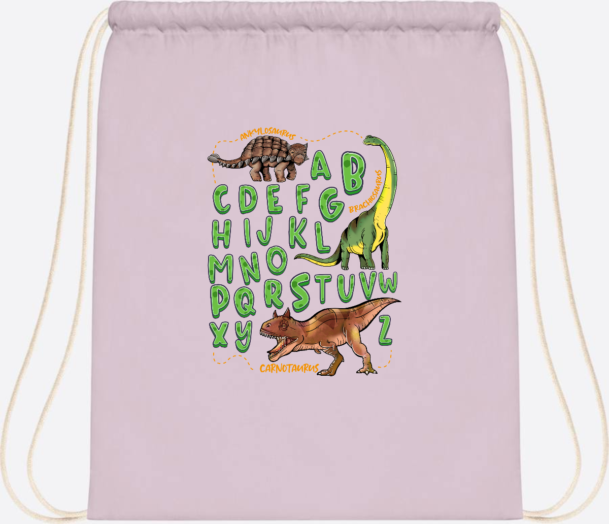 Turnbeutel Dino-Alphabet mit Namen – Geschenk zur Einschulung - Pastel Pink/White