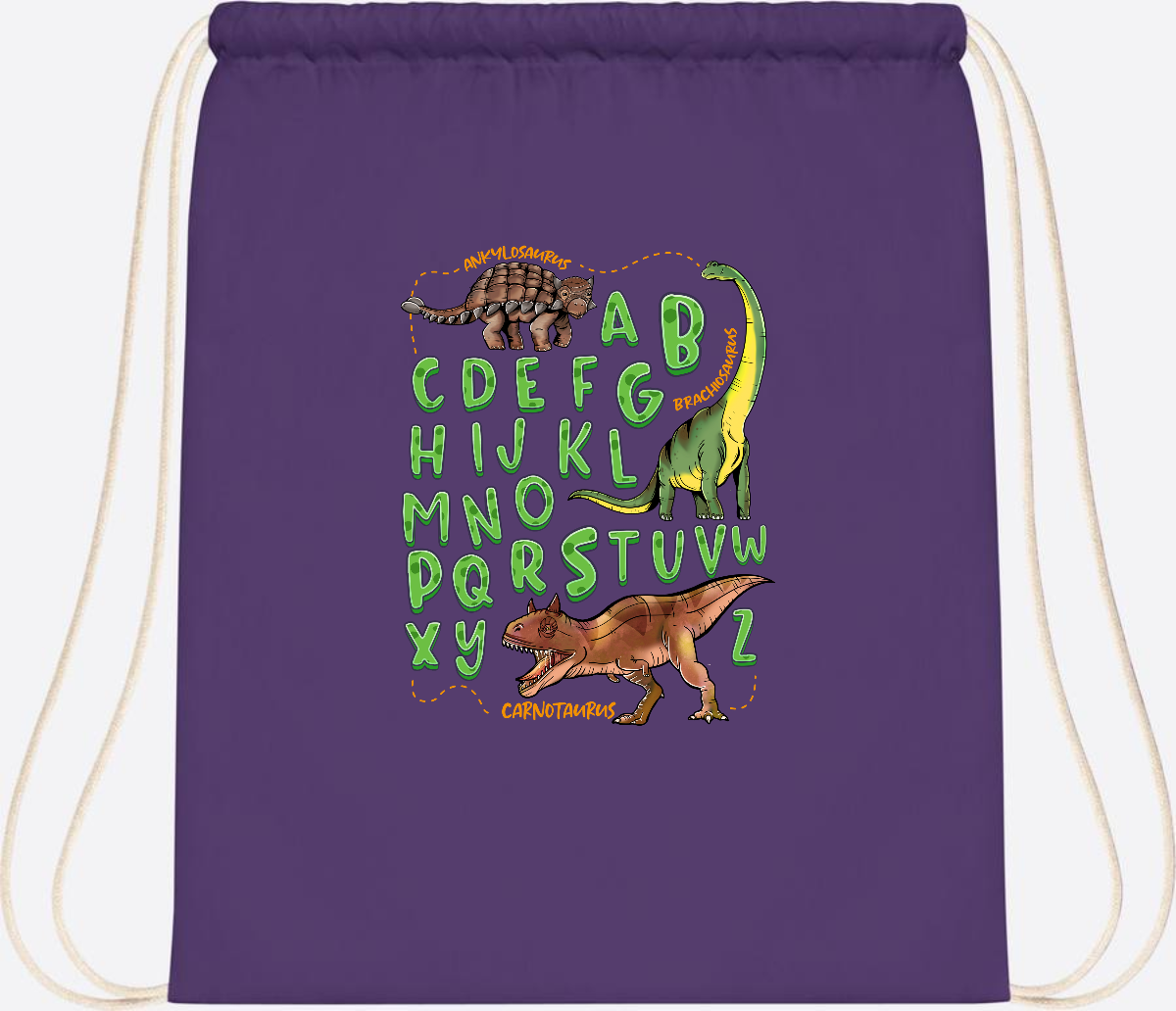 Turnbeutel Dino-Alphabet mit Namen – Geschenk zur Einschulung - Purple