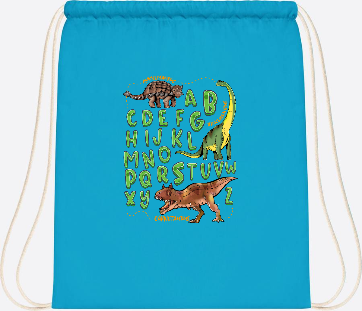 Turnbeutel Dino-Alphabet mit Namen – Geschenk zur Einschulung - Surf Blue
