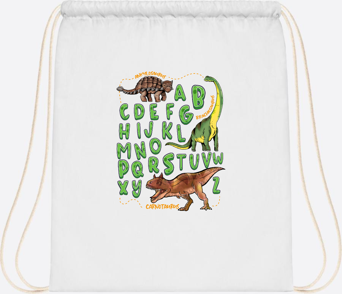 Turnbeutel Dino-Alphabet mit Namen – Geschenk zur Einschulung - White