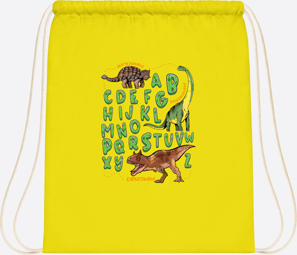 Turnbeutel Dino-Alphabet mit Namen – Geschenk zur Einschulung - Yellow