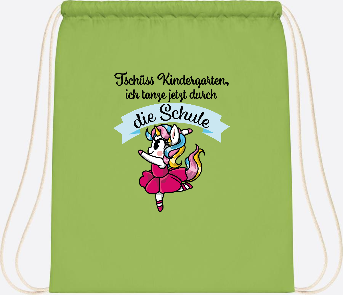 Turnbeutel Einhorn Ballett – Ich tanze in die Schule - Lime Green