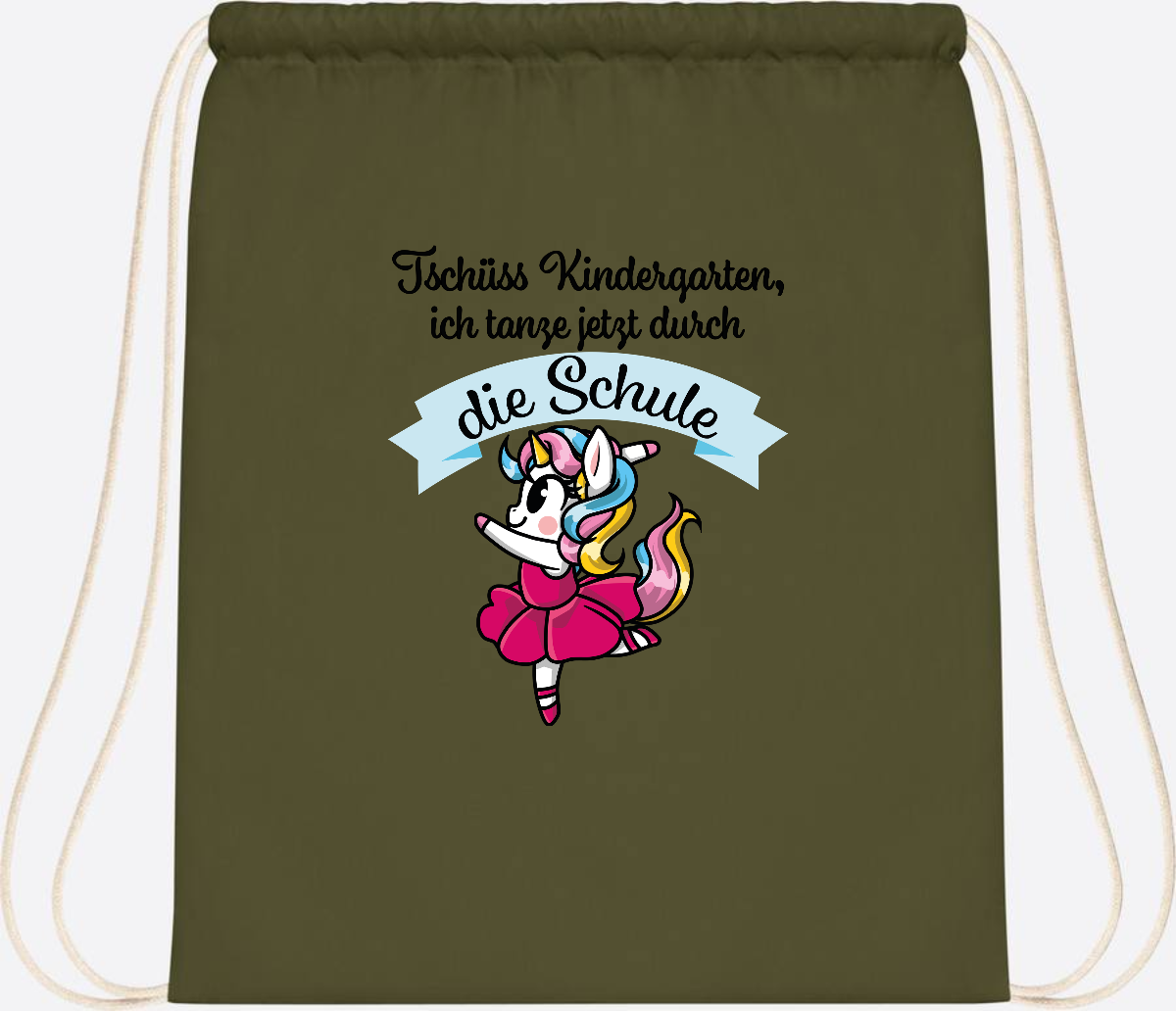 Turnbeutel Einhorn Ballett – Ich tanze in die Schule - Olive Green
