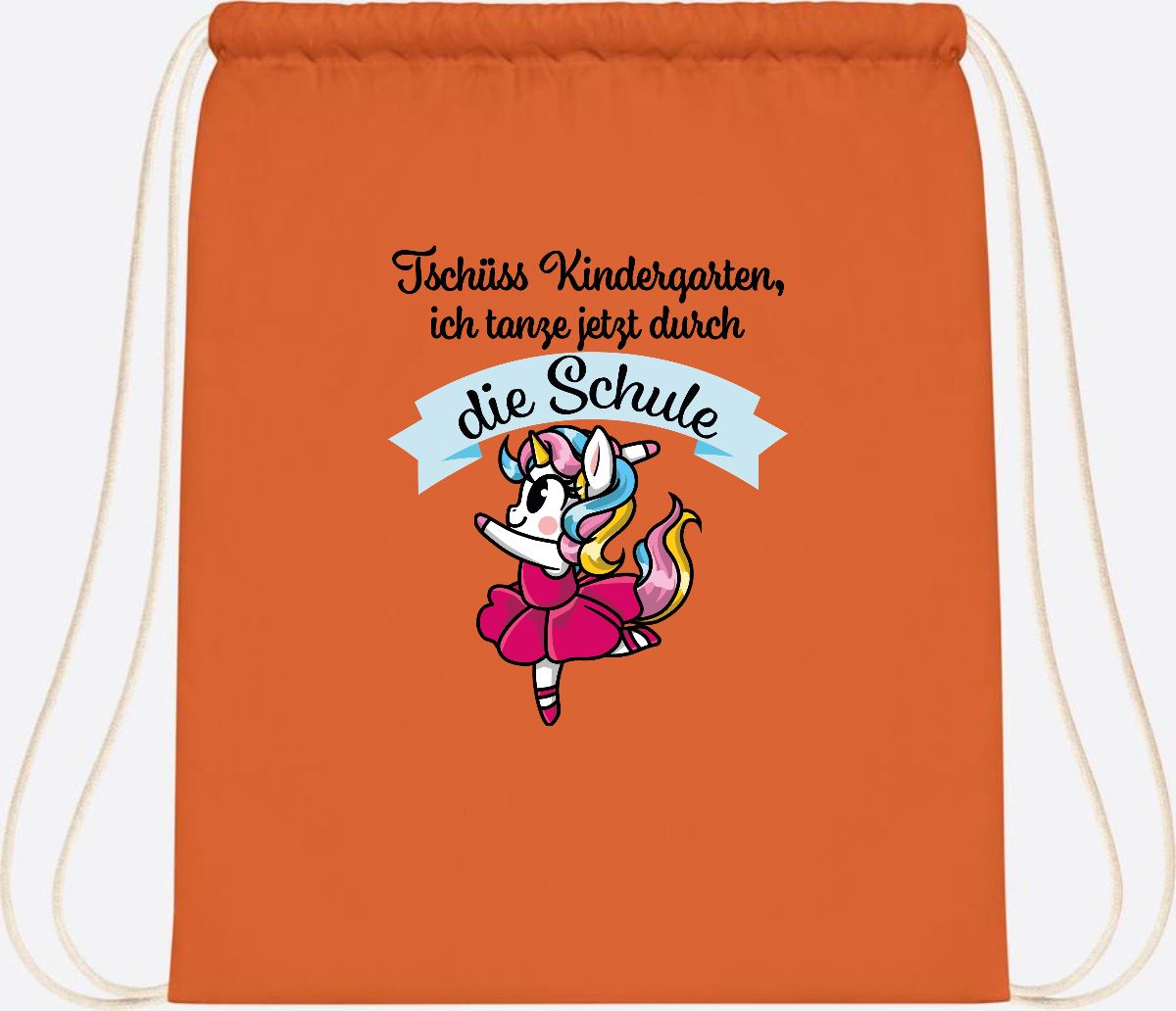 Turnbeutel Einhorn Ballett – Ich tanze in die Schule - Orange