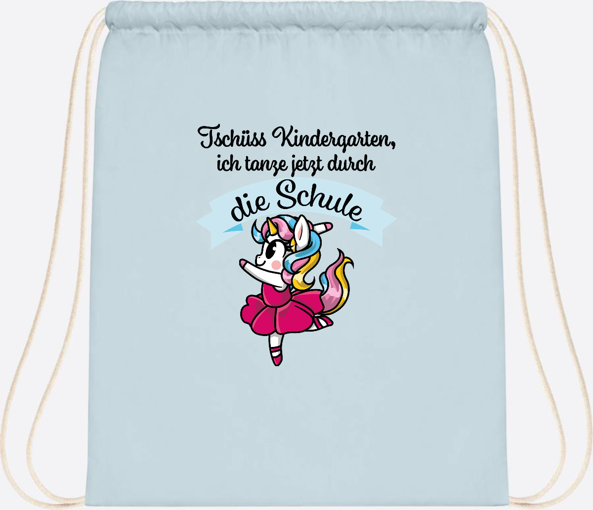 Turnbeutel Einhorn Ballett – Ich tanze in die Schule - Pastel Blue/White
