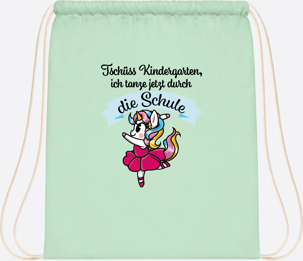 Turnbeutel Einhorn Ballett – Ich tanze in die Schule - Pastel Mint/White