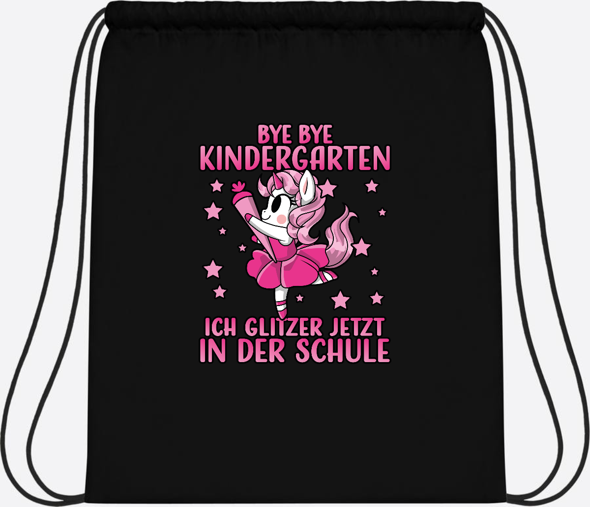 Turnbeutel Einhorn – Bye Bye Kindergarten, ich glitzer jetzt Pink - Black/Black