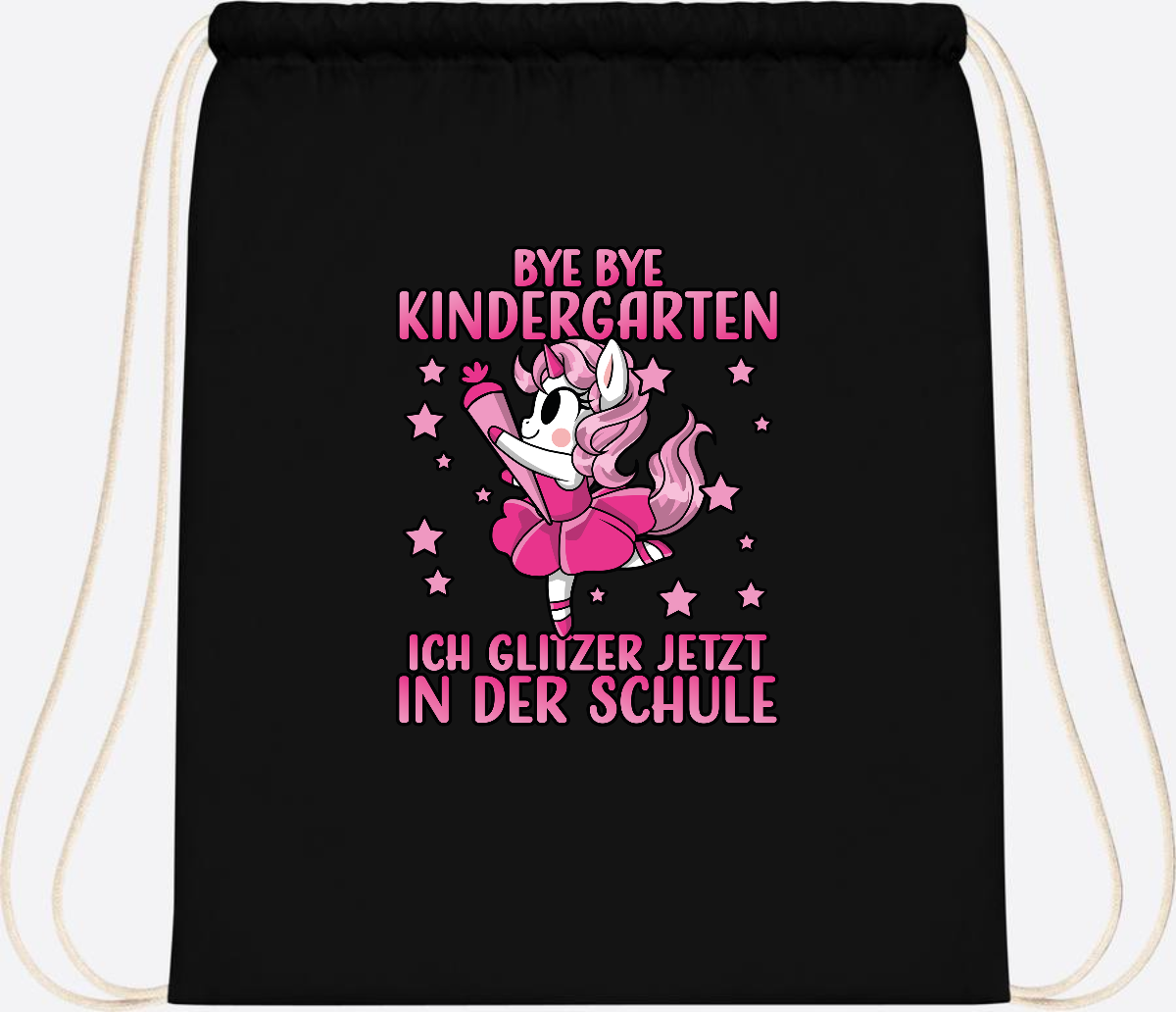 Turnbeutel Einhorn – Bye Bye Kindergarten, ich glitzer jetzt Pink - Black