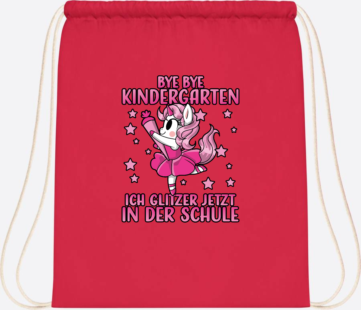 Turnbeutel Einhorn – Bye Bye Kindergarten, ich glitzer jetzt Pink - Bright Red