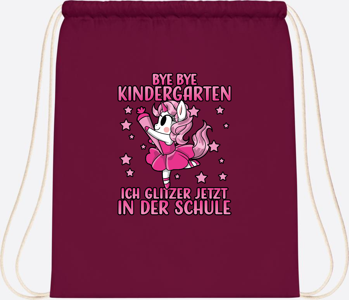 Turnbeutel Einhorn – Bye Bye Kindergarten, ich glitzer jetzt Pink - Burgundy