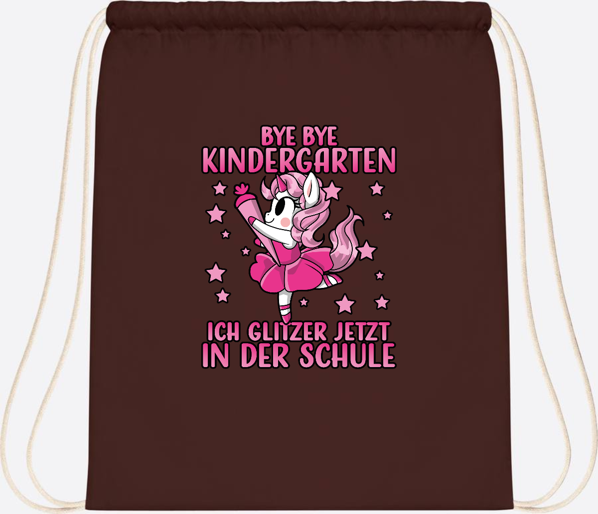 Turnbeutel Einhorn – Bye Bye Kindergarten, ich glitzer jetzt Pink - Chocolate