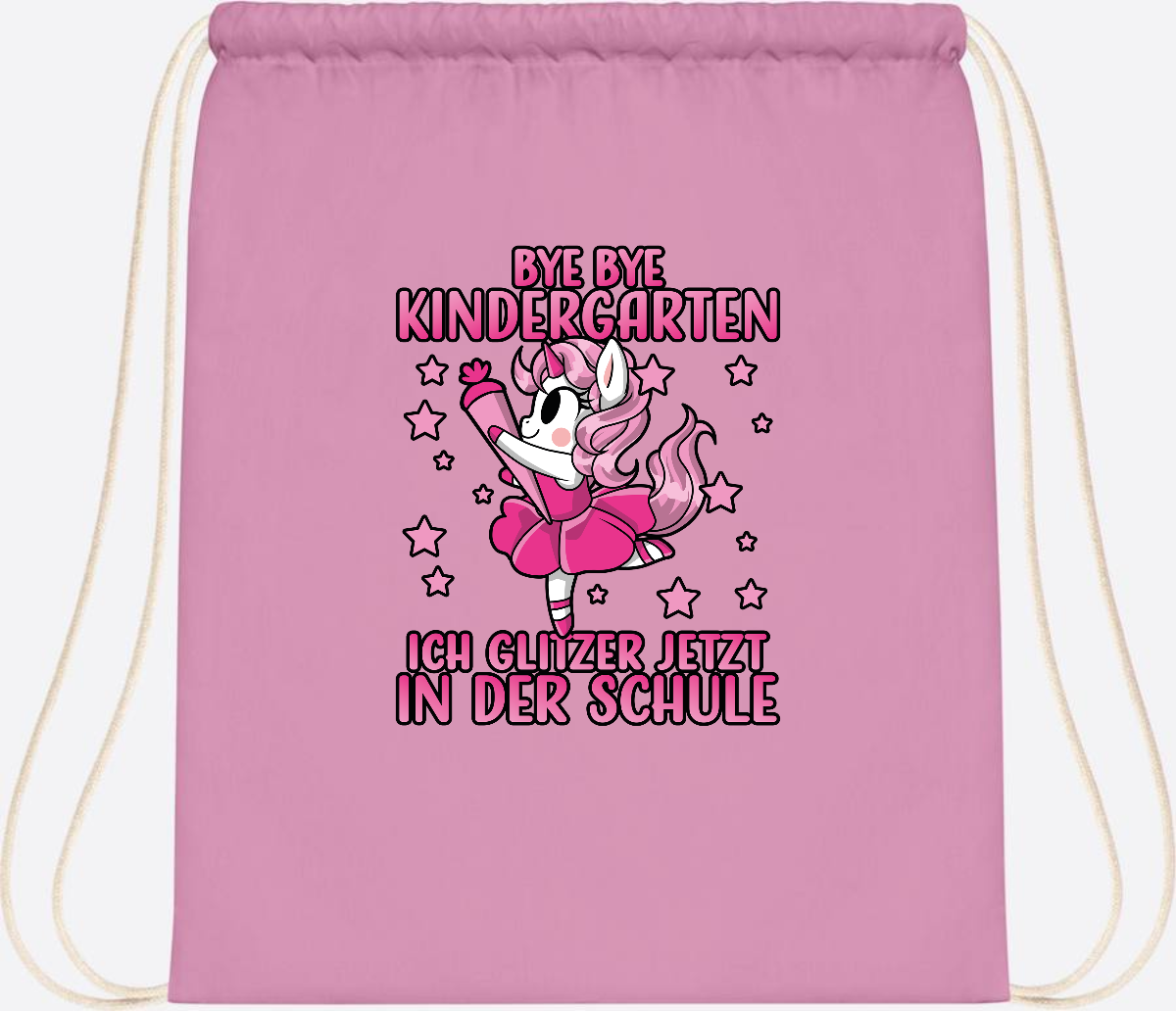 Turnbeutel Einhorn – Bye Bye Kindergarten, ich glitzer jetzt Pink - Classic Pink/White