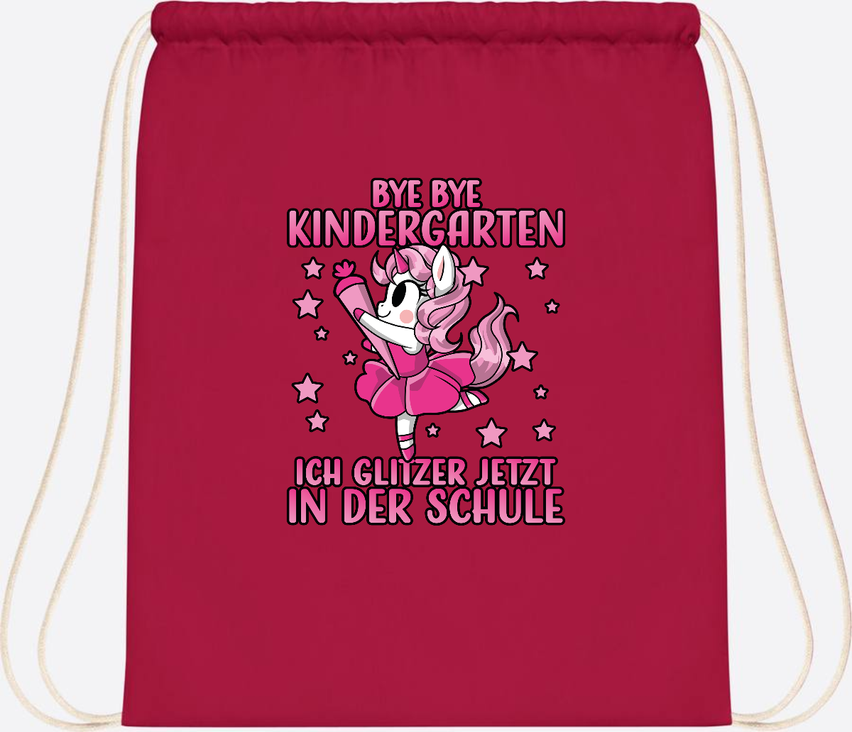 Turnbeutel Einhorn – Bye Bye Kindergarten, ich glitzer jetzt Pink - Classic Red