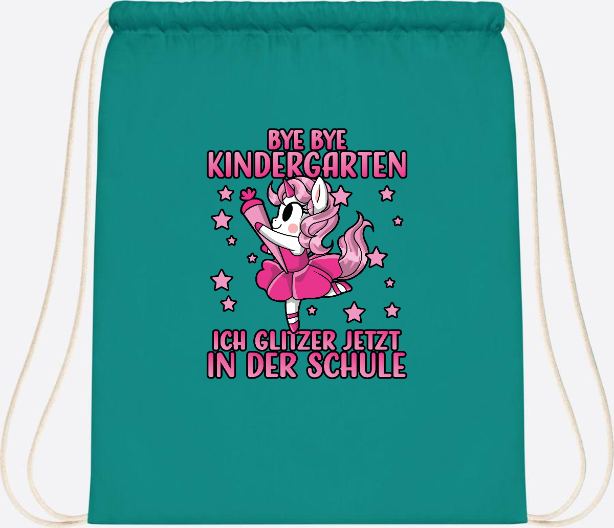 Turnbeutel Einhorn – Bye Bye Kindergarten, ich glitzer jetzt Pink - Emerald