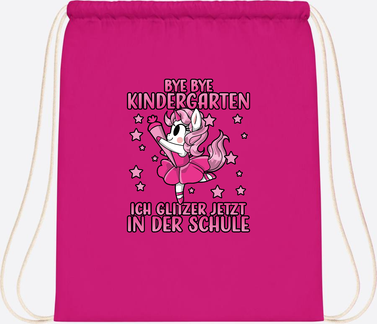 Turnbeutel Einhorn – Bye Bye Kindergarten, ich glitzer jetzt Pink - Fuchsia