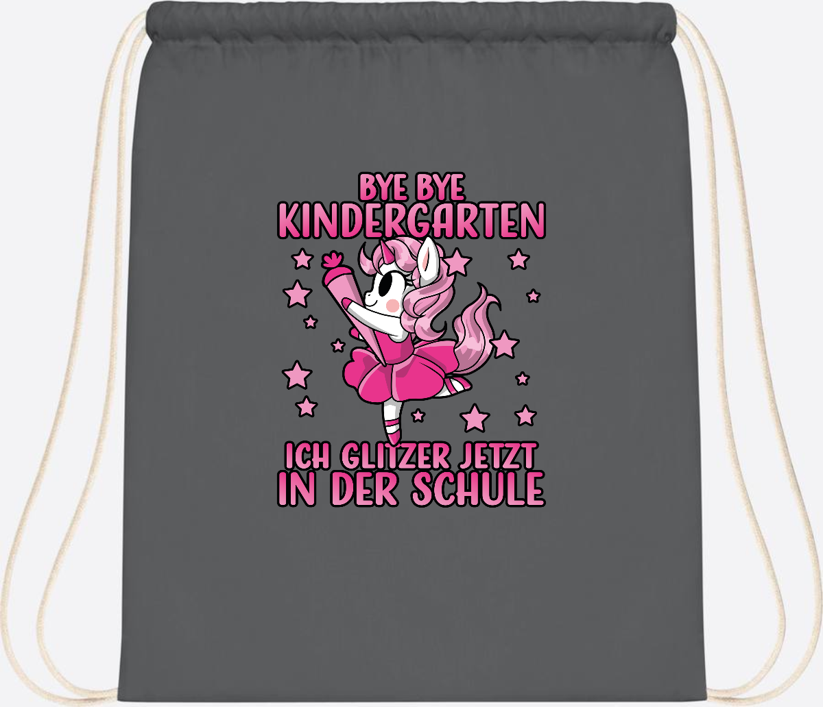 Turnbeutel Einhorn – Bye Bye Kindergarten, ich glitzer jetzt Pink - Graphite Grey