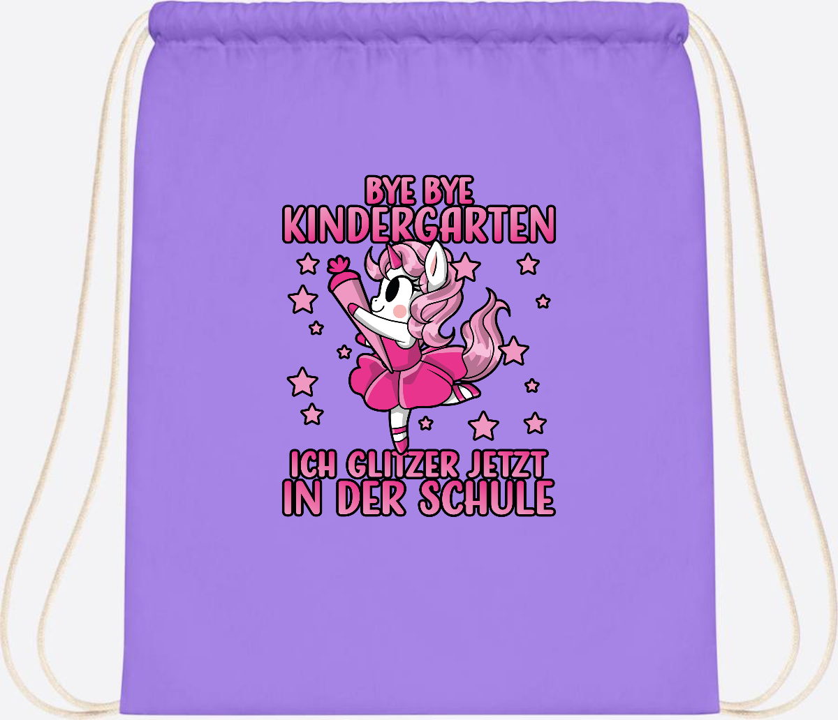 Turnbeutel Einhorn – Bye Bye Kindergarten, ich glitzer jetzt Pink - Lavender/White