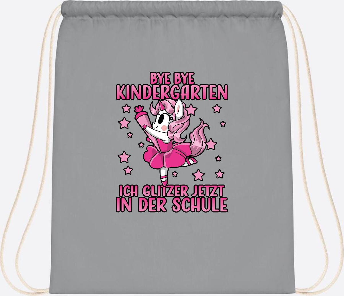 Turnbeutel Einhorn – Bye Bye Kindergarten, ich glitzer jetzt Pink - Light Grey