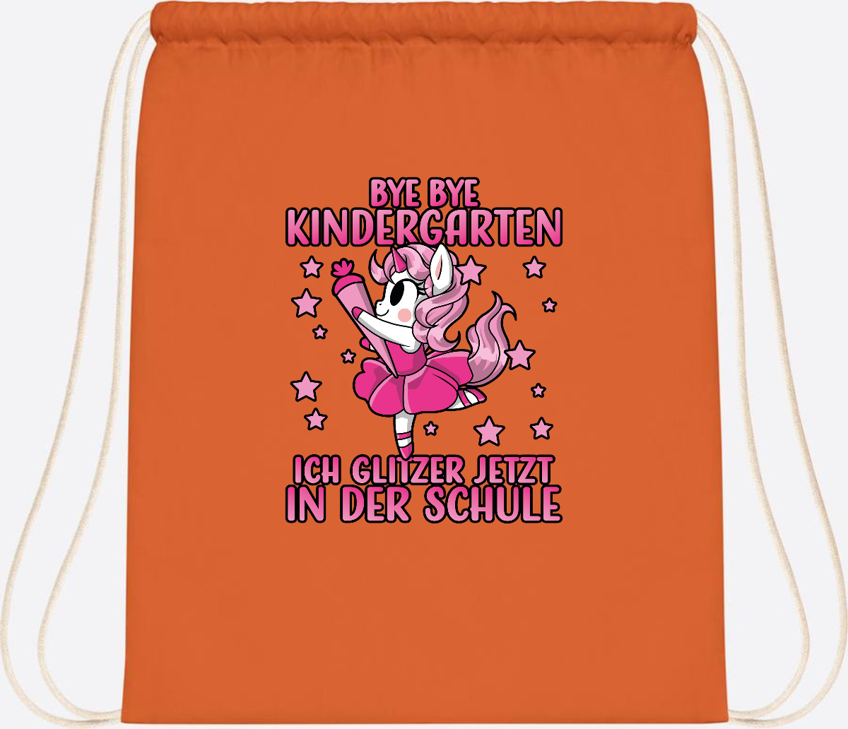 Turnbeutel Einhorn – Bye Bye Kindergarten, ich glitzer jetzt Pink - Orange