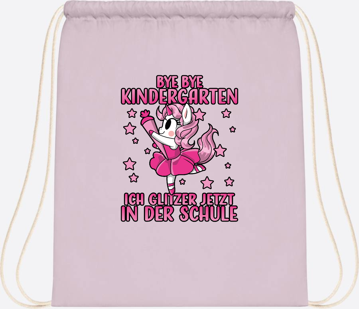 Turnbeutel Einhorn – Bye Bye Kindergarten, ich glitzer jetzt Pink - Pastel Pink/White