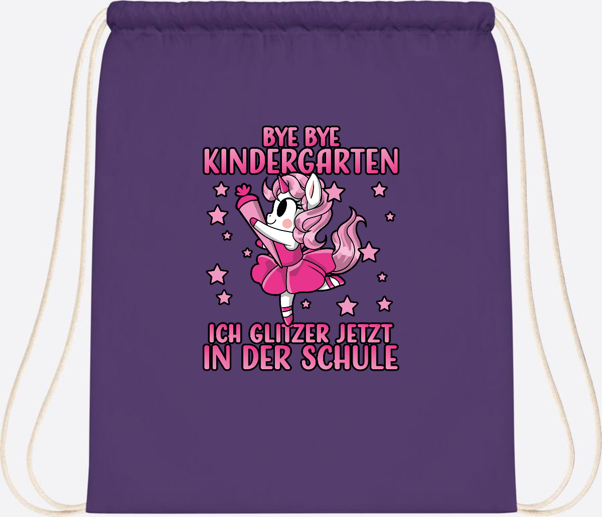 Turnbeutel Einhorn – Bye Bye Kindergarten, ich glitzer jetzt Pink - Purple