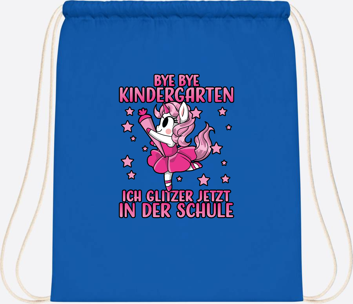 Turnbeutel Einhorn – Bye Bye Kindergarten, ich glitzer jetzt Pink - Sapphire Blue