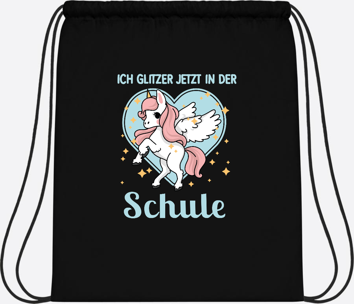 Turnbeutel Einhorn: Ich glitzer in der Schule - mit Wunschnamen - Black/Black