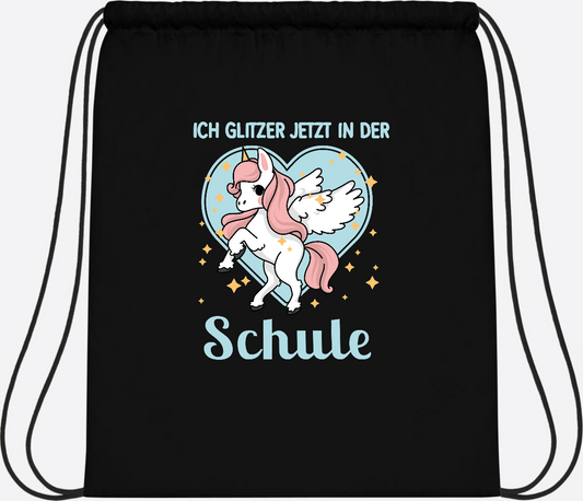 Turnbeutel Einhorn: Ich glitzer in der Schule - mit Wunschnamen - Black/Black