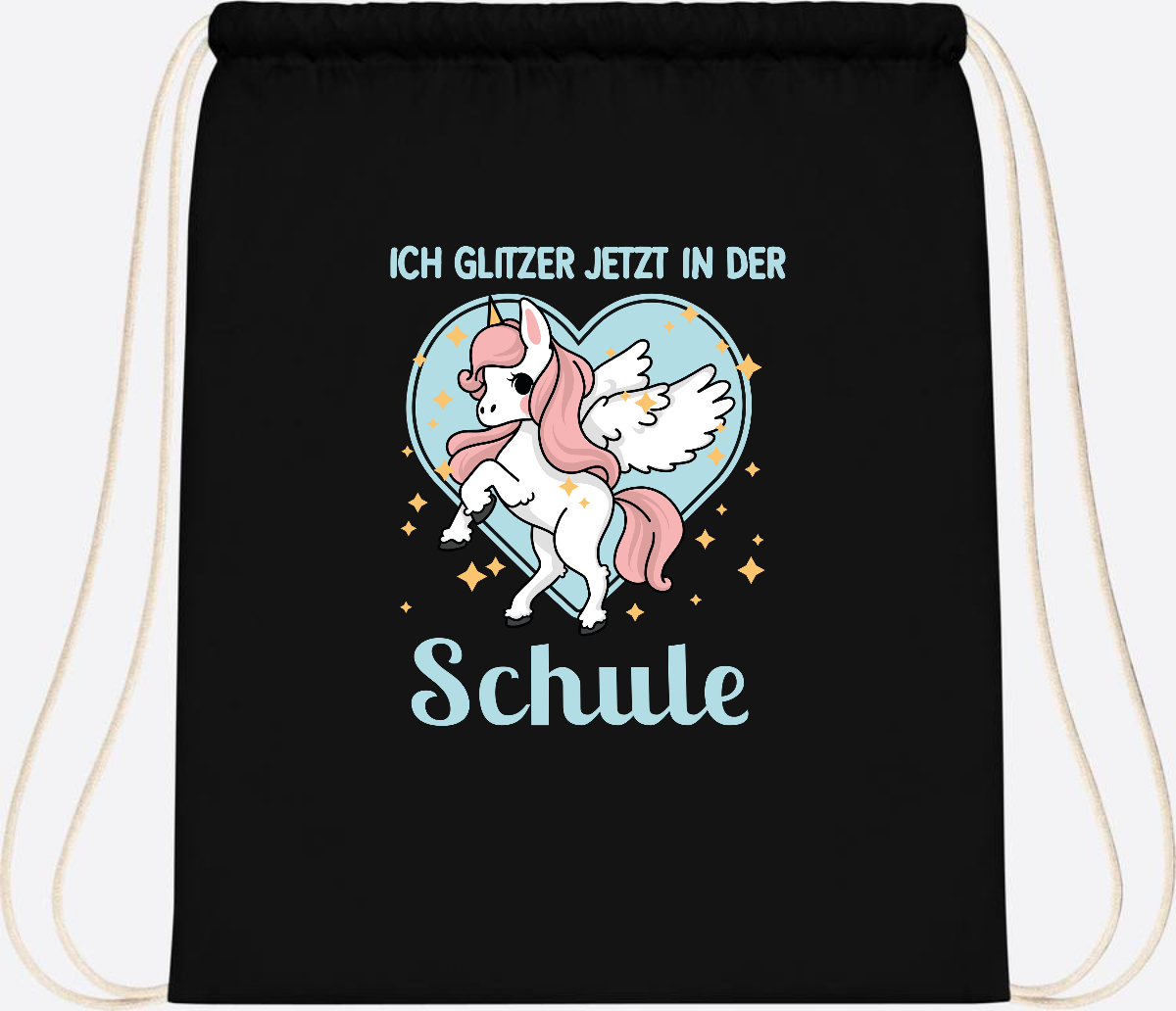Turnbeutel Einhorn: Ich glitzer in der Schule - mit Wunschnamen - Black