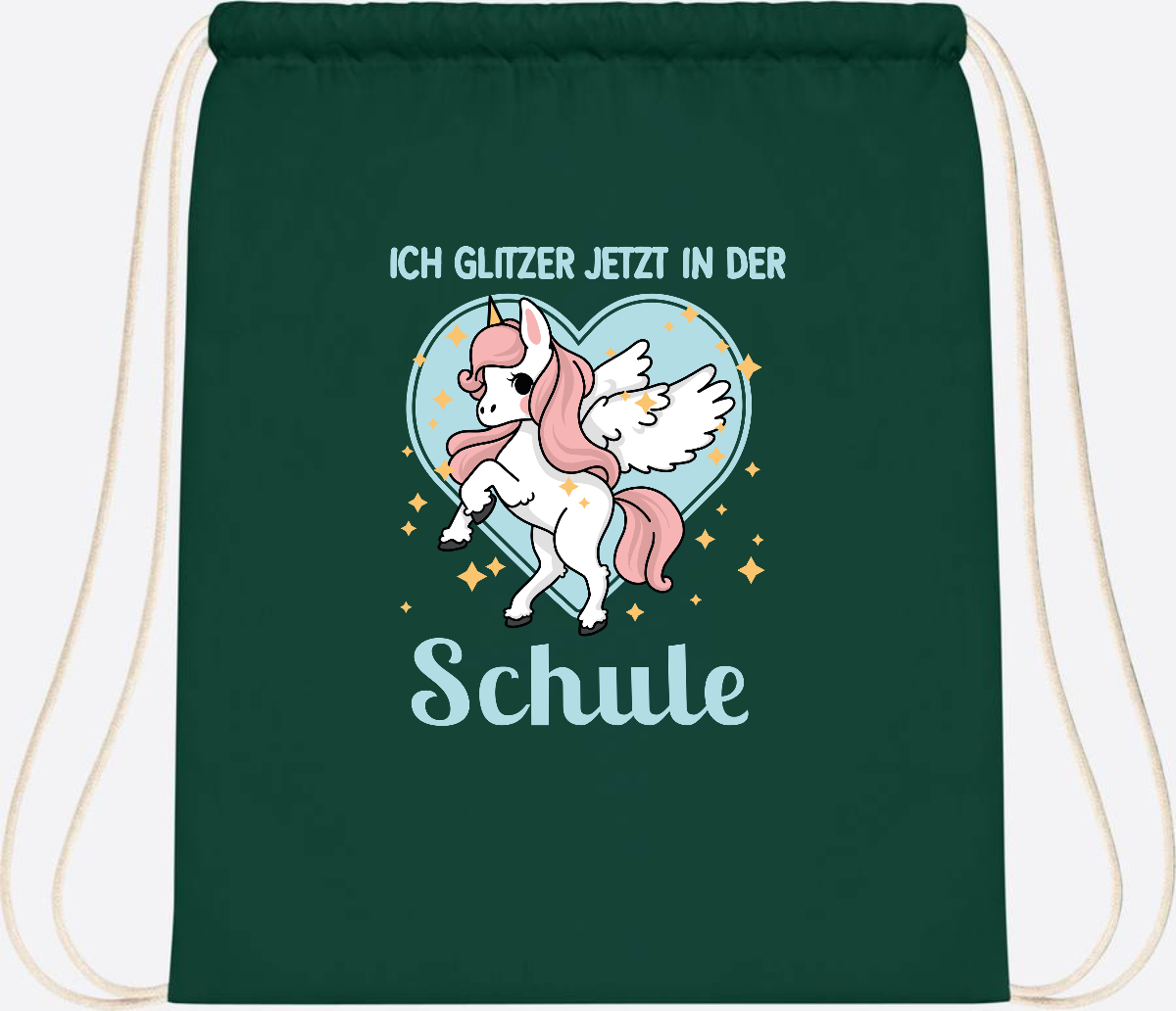 Turnbeutel Einhorn: Ich glitzer in der Schule - mit Wunschnamen - Bottle Green