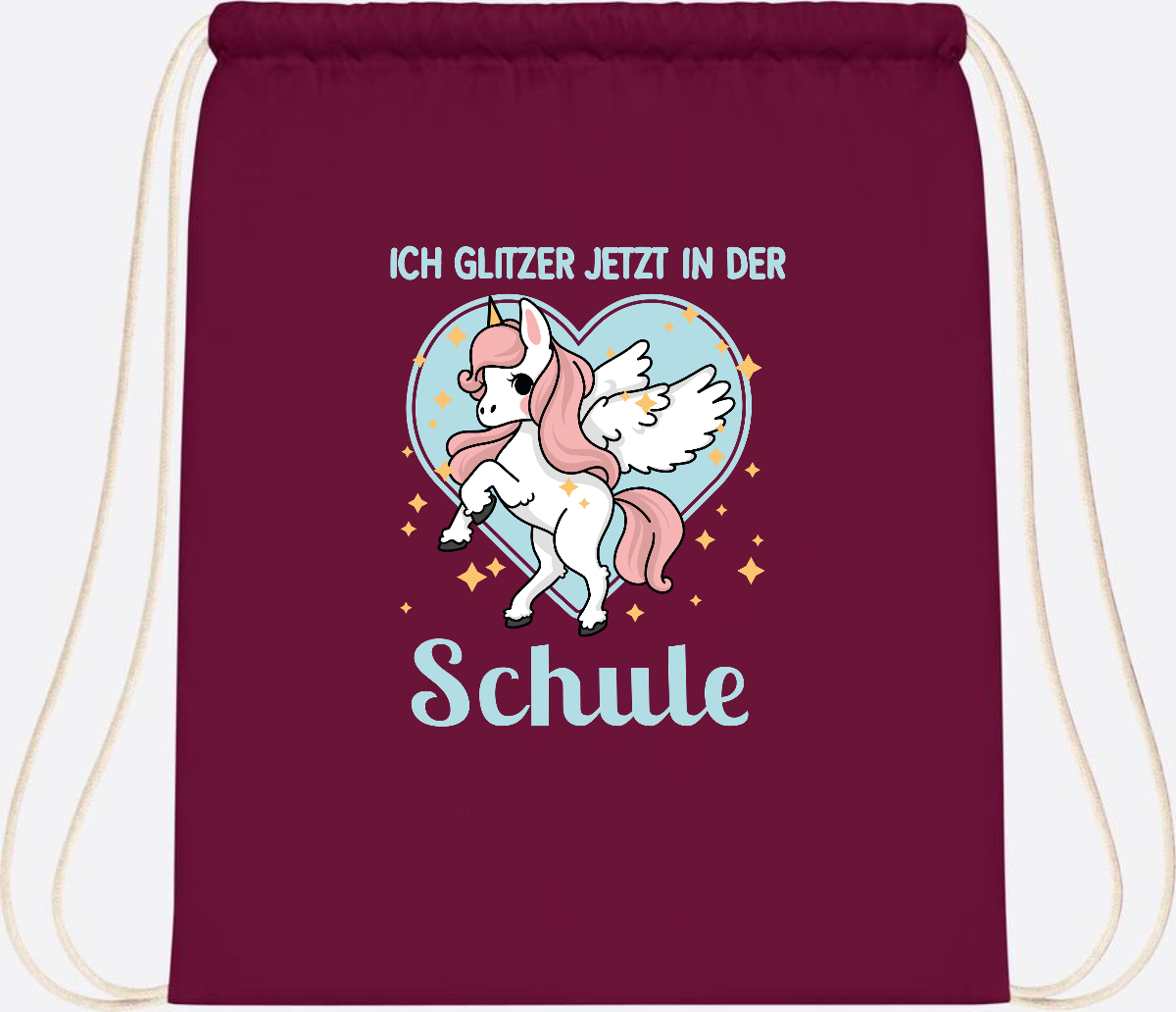 Turnbeutel Einhorn: Ich glitzer in der Schule - mit Wunschnamen - Burgundy