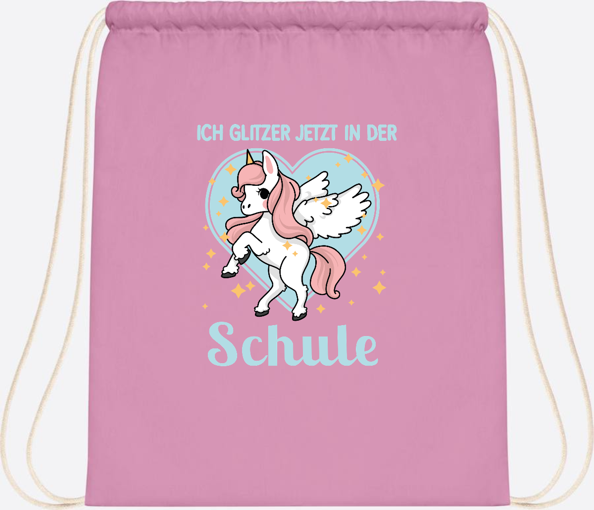 Turnbeutel Einhorn: Ich glitzer in der Schule - mit Wunschnamen - Classic Pink/White