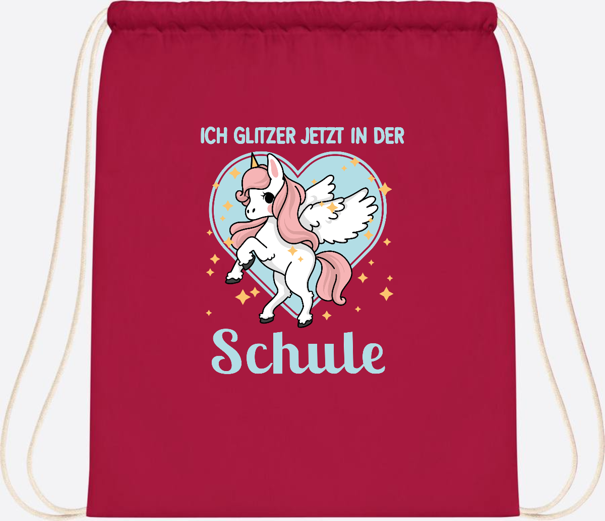 Turnbeutel Einhorn: Ich glitzer in der Schule - mit Wunschnamen - Classic Red