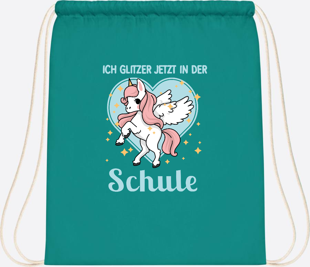 Turnbeutel Einhorn: Ich glitzer in der Schule - mit Wunschnamen - Emerald