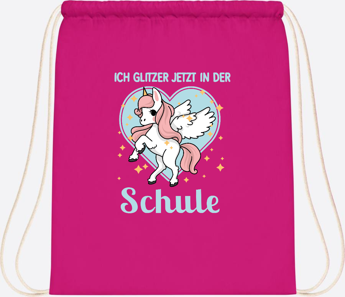 Turnbeutel Einhorn: Ich glitzer in der Schule - mit Wunschnamen - Fuchsia
