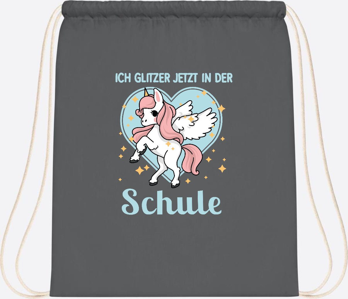 Turnbeutel Einhorn: Ich glitzer in der Schule - mit Wunschnamen - Graphite Grey