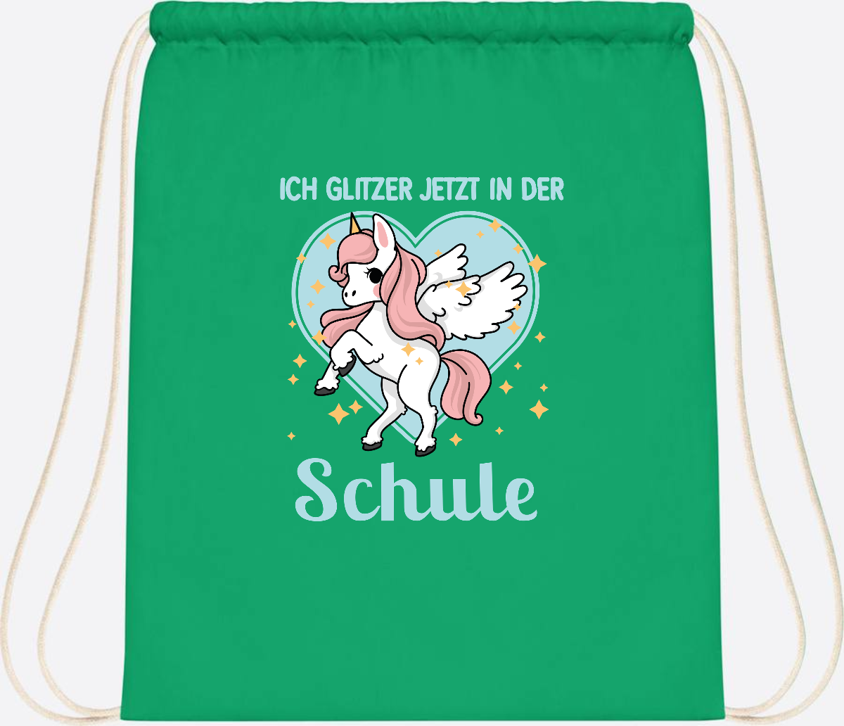 Turnbeutel Einhorn: Ich glitzer in der Schule - mit Wunschnamen - Kelly Green