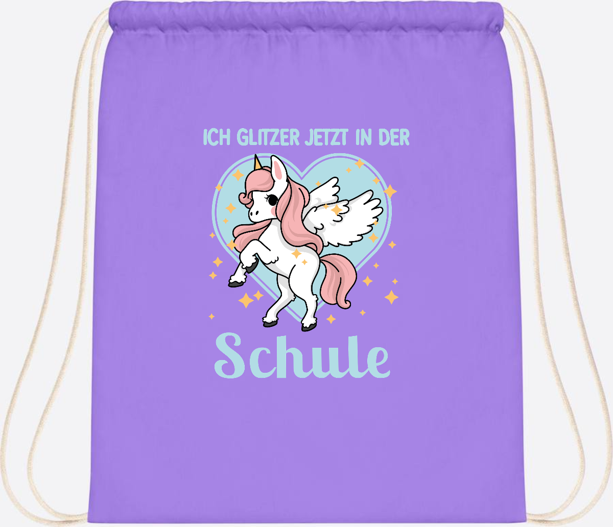 Turnbeutel Einhorn: Ich glitzer in der Schule - mit Wunschnamen - Lavender/White