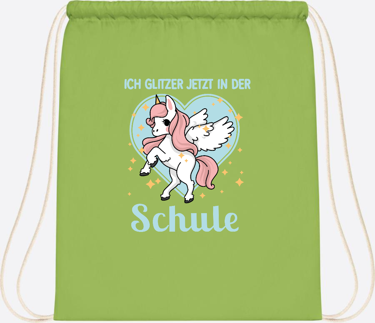 Turnbeutel Einhorn: Ich glitzer in der Schule - mit Wunschnamen - Lime Green
