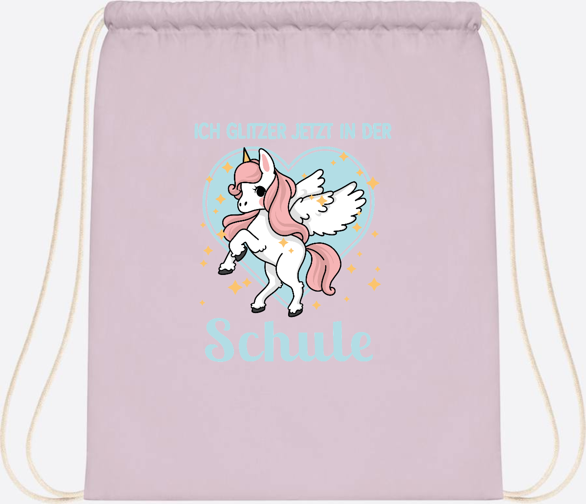 Turnbeutel Einhorn: Ich glitzer in der Schule - mit Wunschnamen - Pastel Pink/White