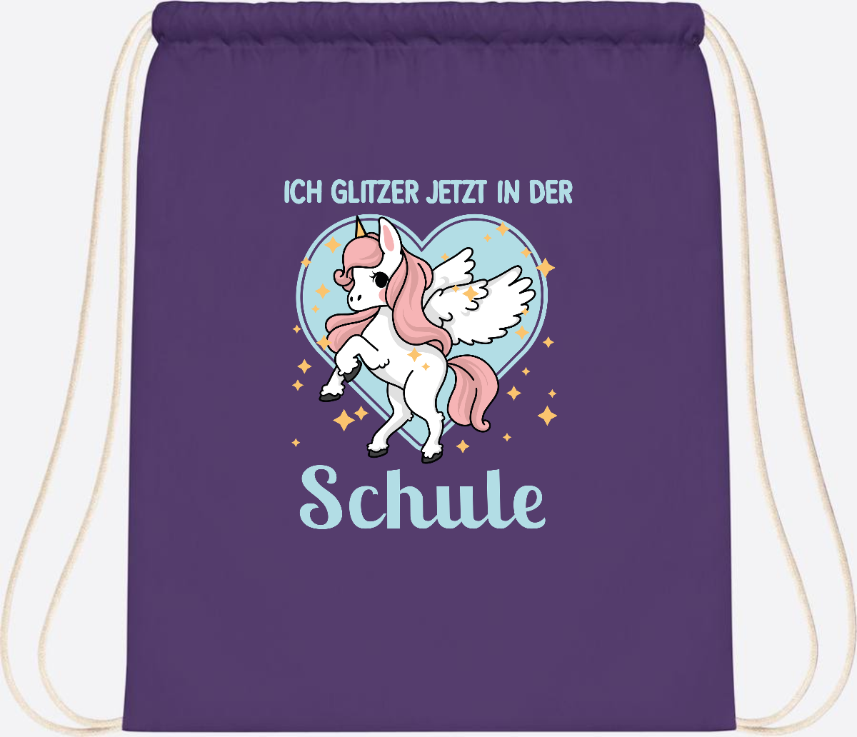 Turnbeutel Einhorn: Ich glitzer in der Schule - mit Wunschnamen - Purple