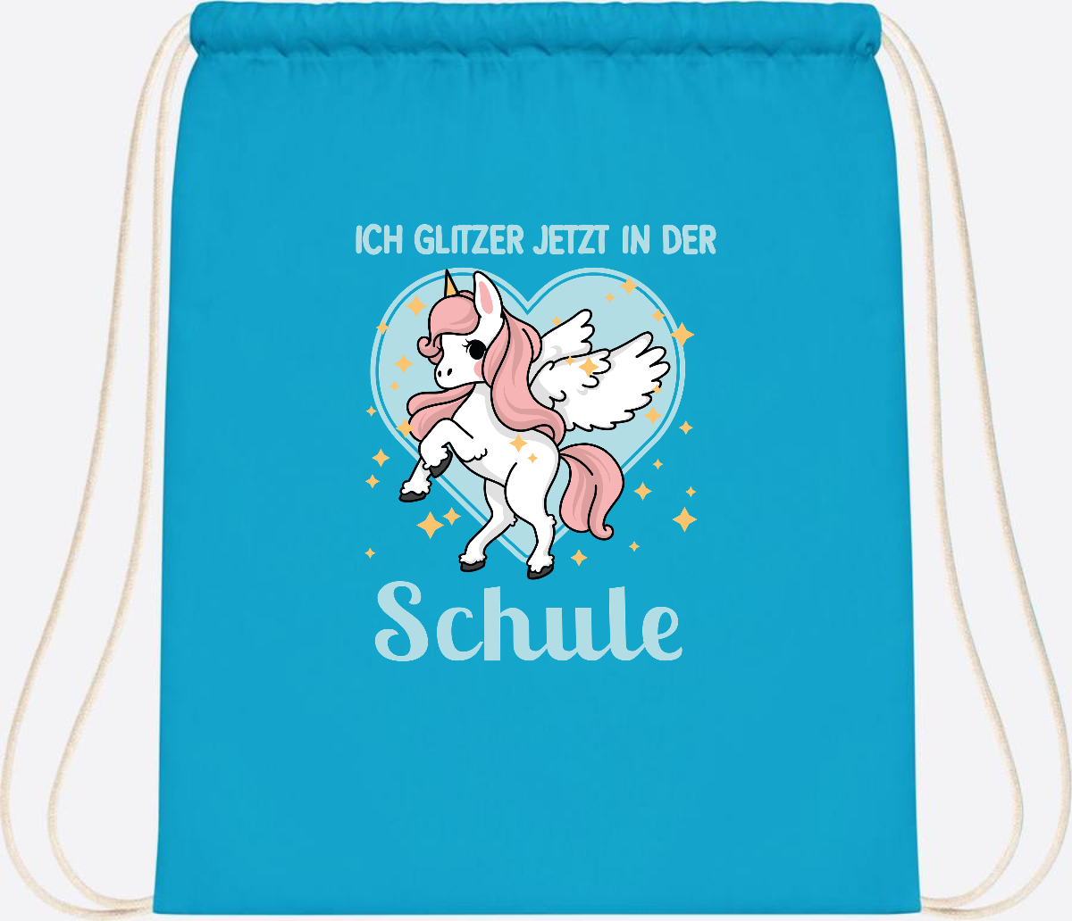 Turnbeutel Einhorn: Ich glitzer in der Schule - mit Wunschnamen - Surf Blue