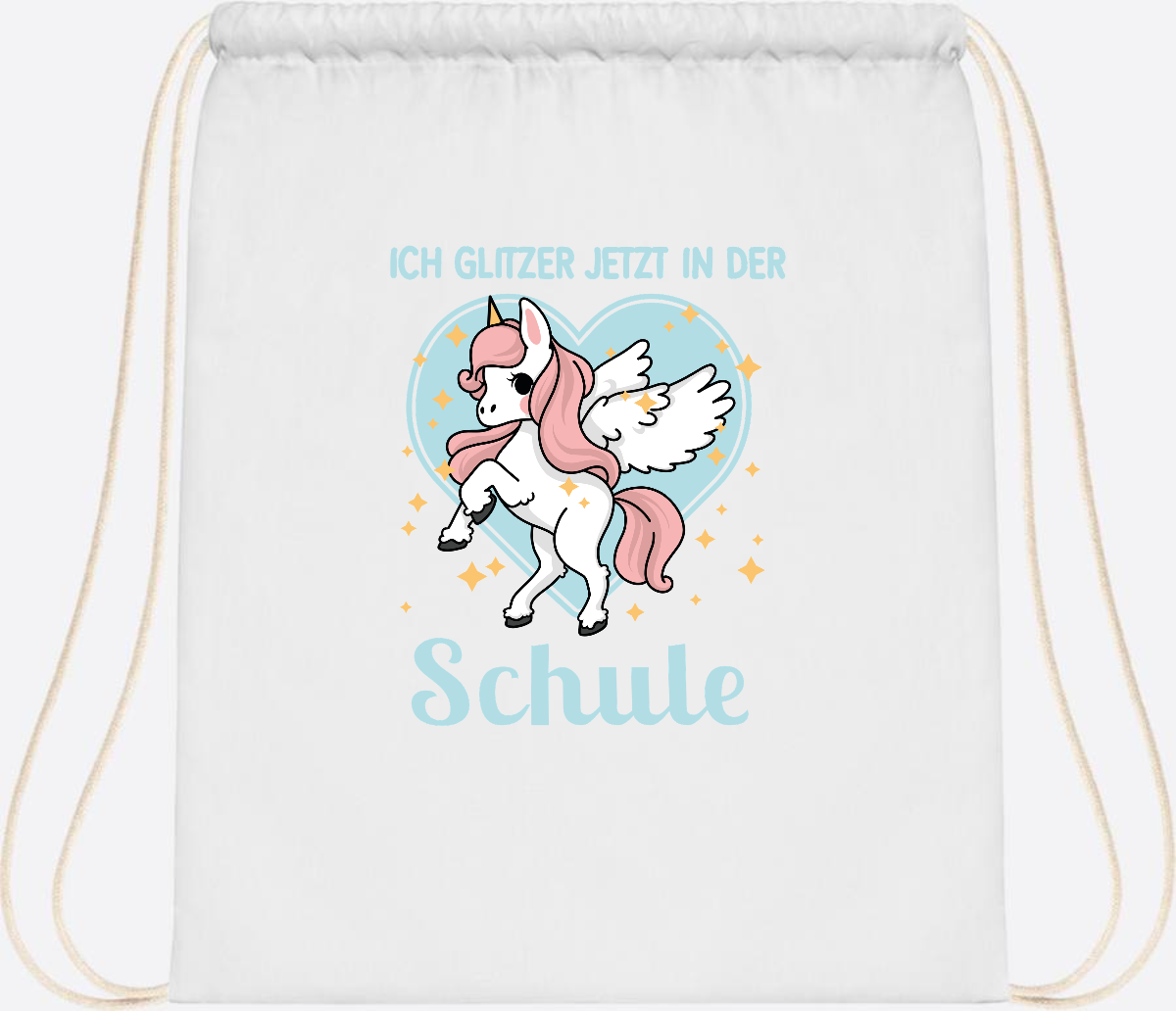 Turnbeutel Einhorn: Ich glitzer in der Schule - mit Wunschnamen - White