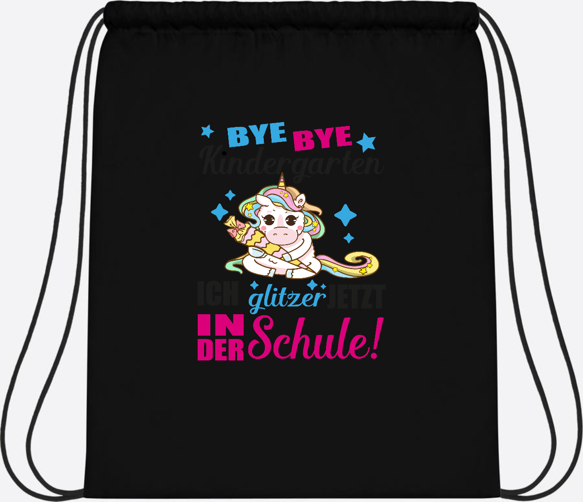 Turnbeutel Einhorn – Ich glitzer jetzt in der Schule mit Name - Black/Black