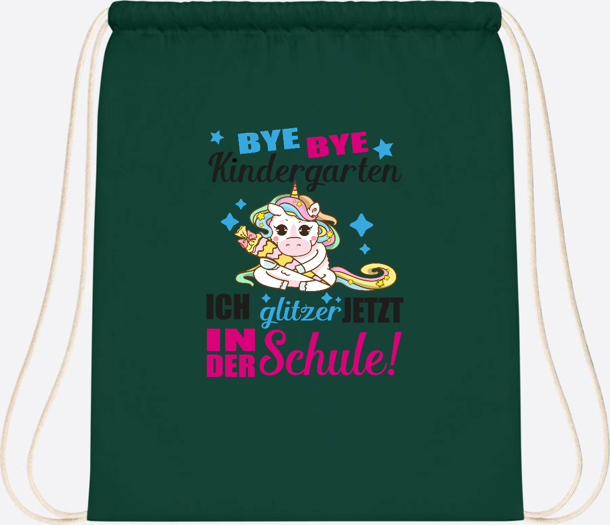 Turnbeutel Einhorn – Ich glitzer jetzt in der Schule mit Name - Bottle Green
