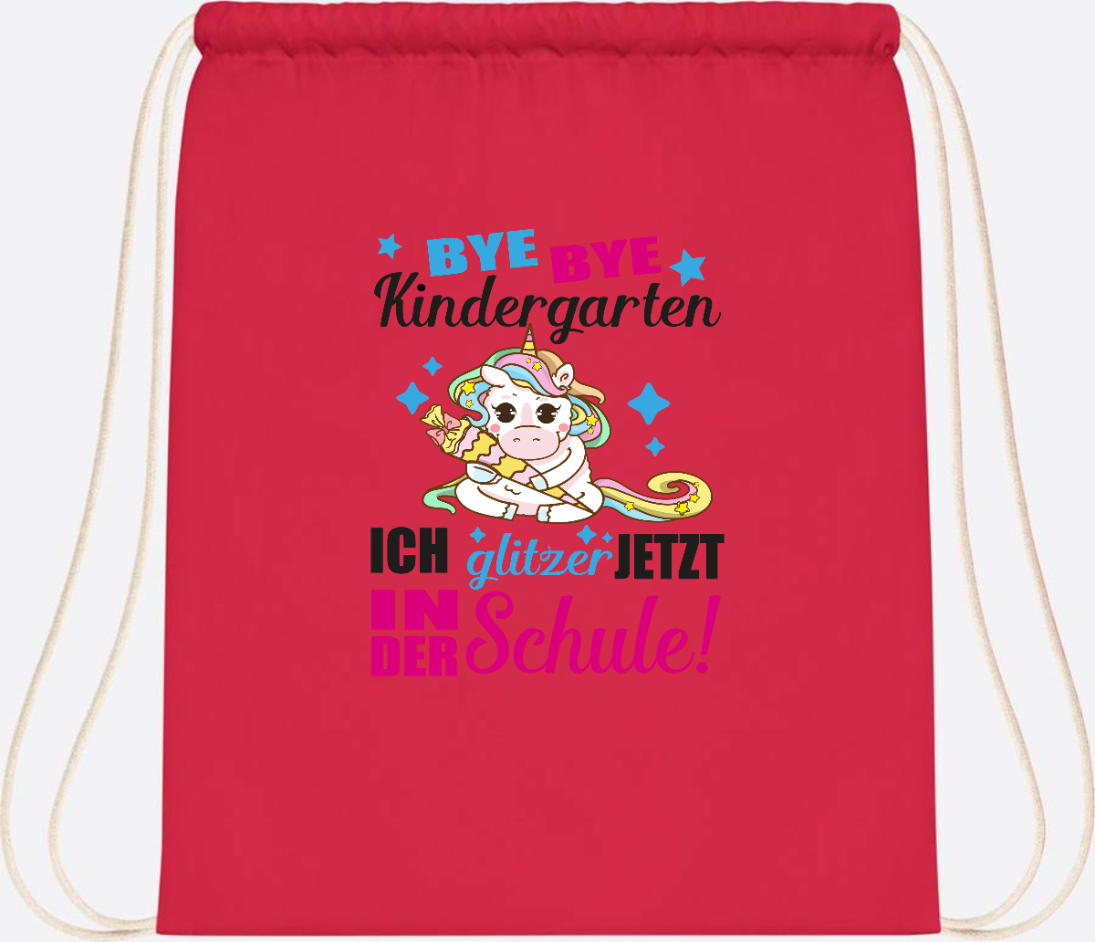 Turnbeutel Einhorn – Ich glitzer jetzt in der Schule mit Name - Bright Red