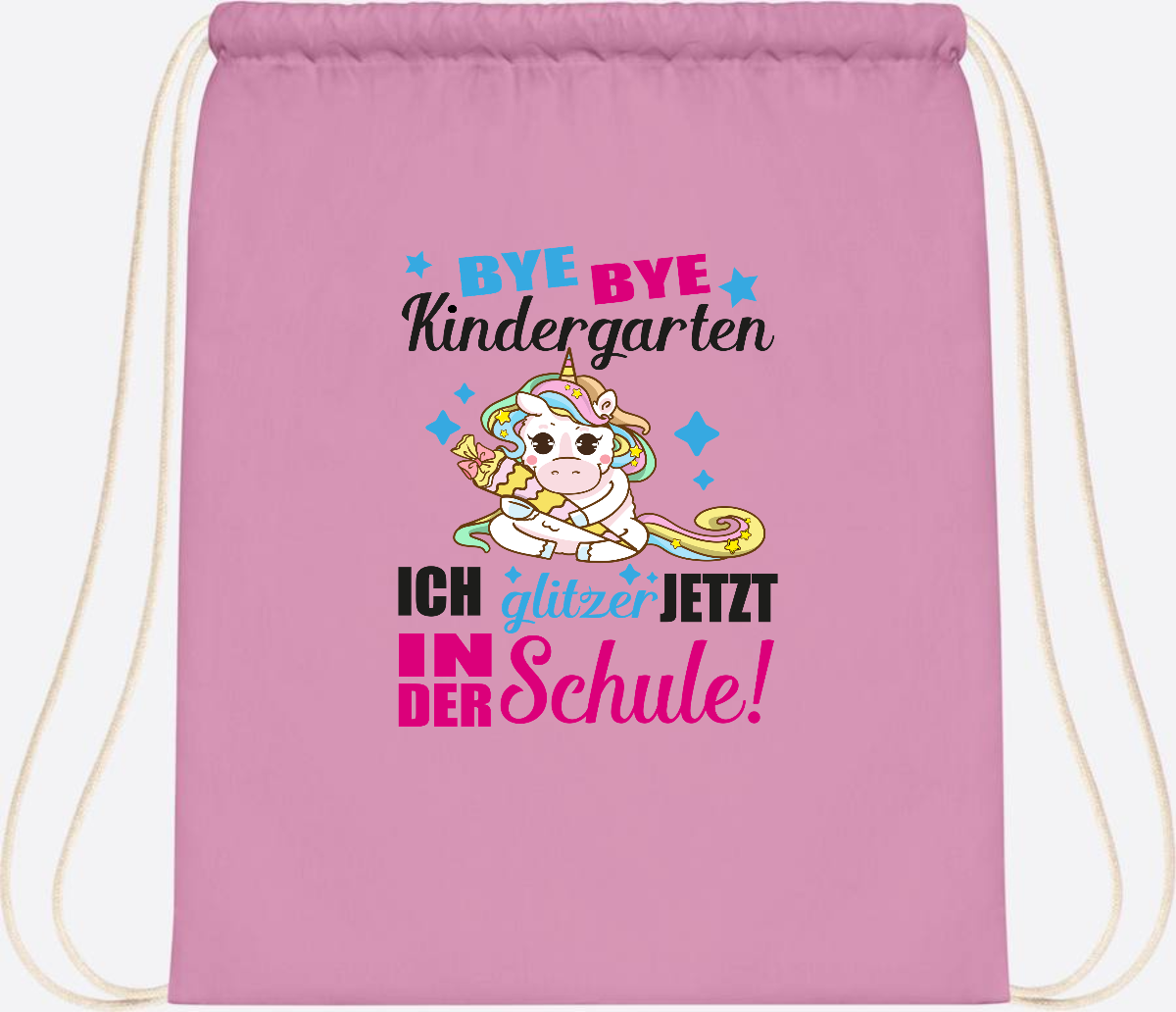 Turnbeutel Einhorn – Ich glitzer jetzt in der Schule mit Name - Classic Pink/White