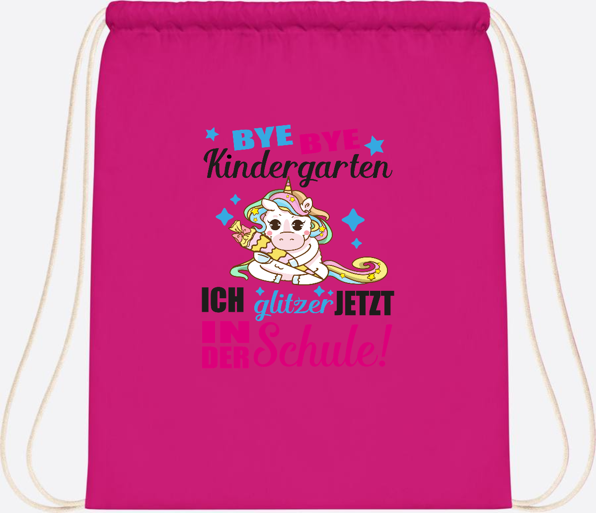 Turnbeutel Einhorn – Ich glitzer jetzt in der Schule mit Name - Fuchsia