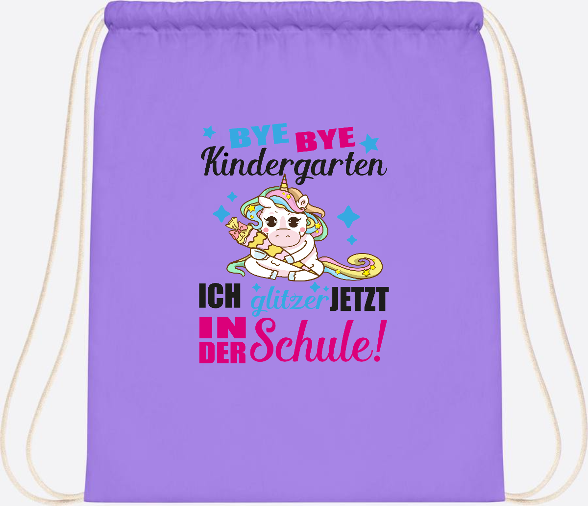 Turnbeutel Einhorn – Ich glitzer jetzt in der Schule mit Name - Lavender/White