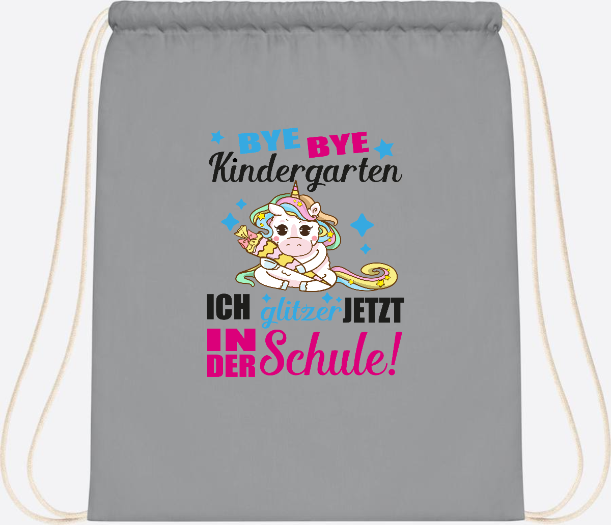Turnbeutel Einhorn – Ich glitzer jetzt in der Schule mit Name - Light Grey